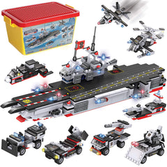 Liberty Imports 825pc military aircraft carrier fleet — durable bricks for imaginative naval adventures.