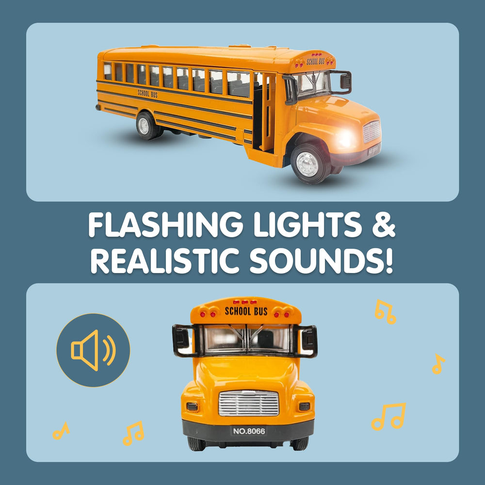 Liberty Imports 8-inch bus showing working lights and sounds for realism.