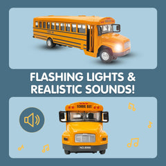Liberty Imports 8-inch bus showing working lights and sounds for realism.