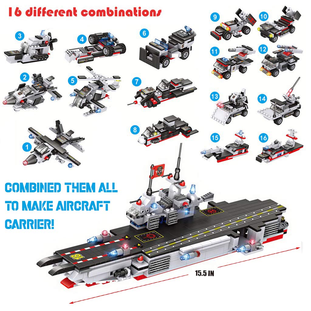 Liberty Imports aircraft carrier construction bricks — compatible with major brands for expanded creativity.