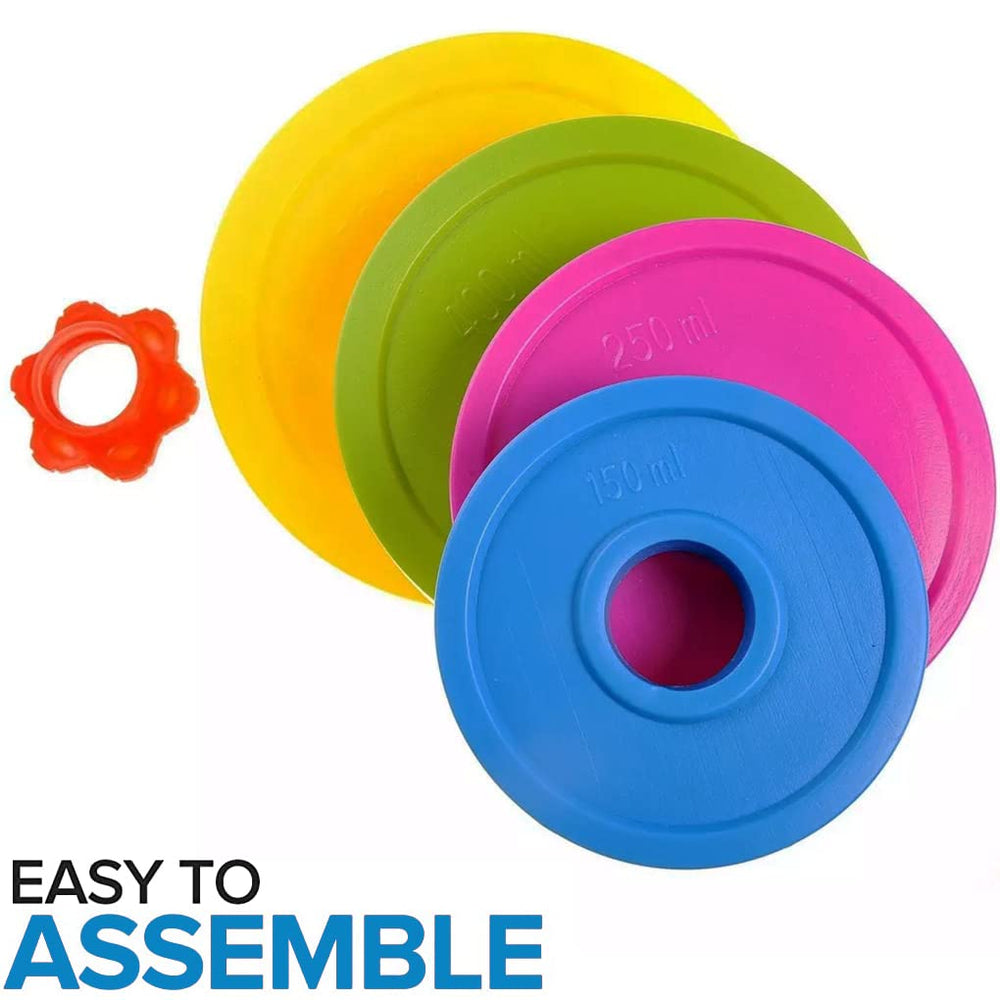 Spin-lock collars secure plates, helping keep weight in place during play.