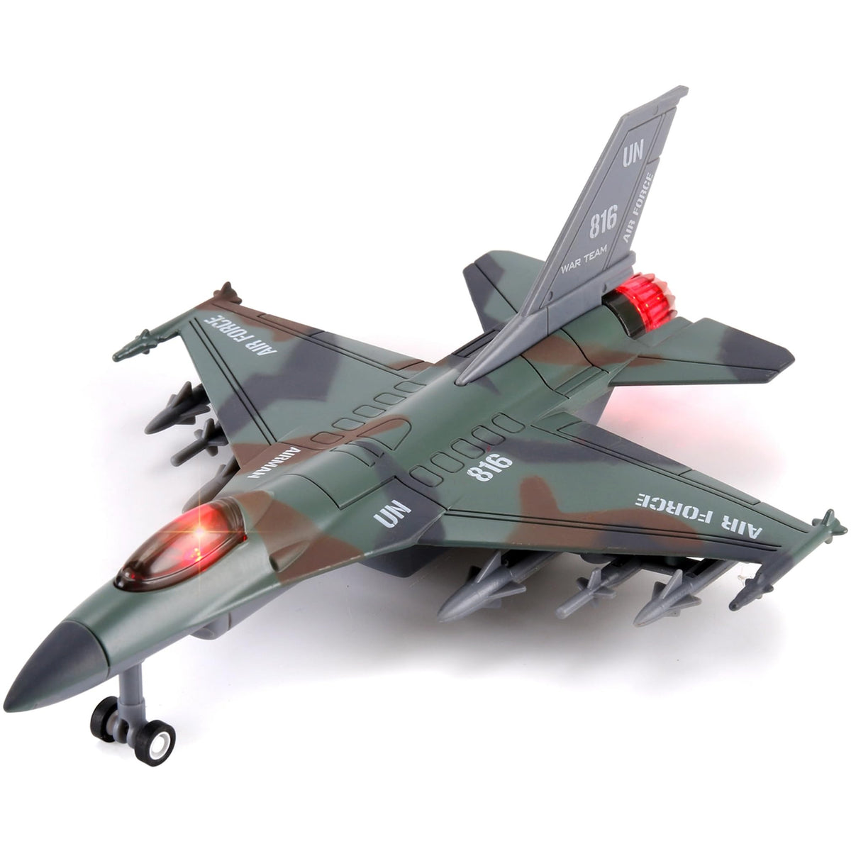 Liberty Imports diecast jet front view with flashing lights for immersive play.