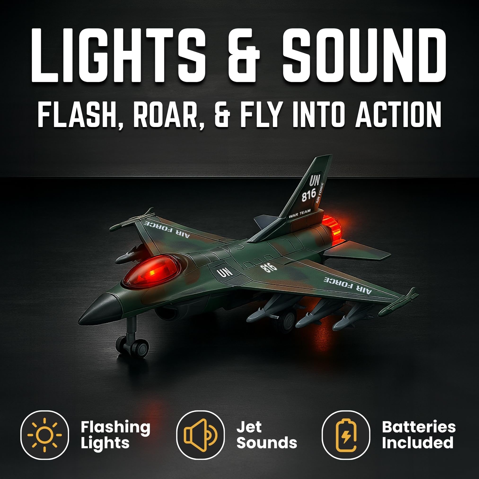 Liberty Imports diecast jet top view reveals detailed wings and insignia.