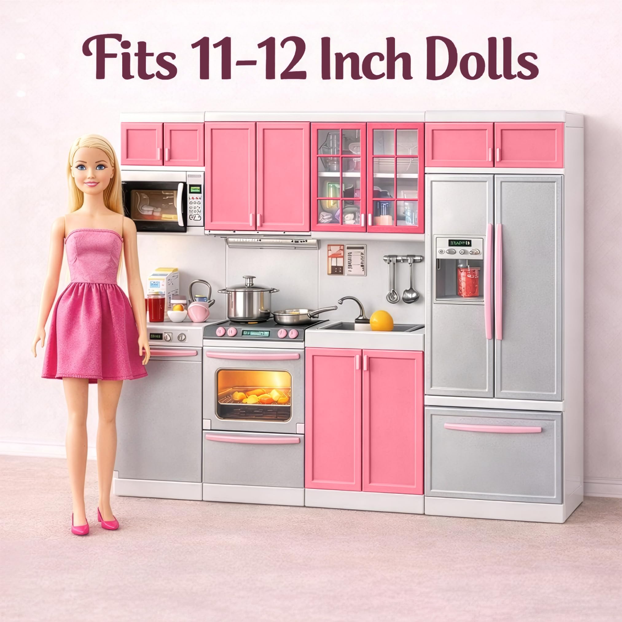 Liberty Imports pink doll kitchen compatible with most 11-12 inch dolls.