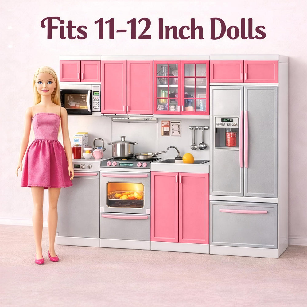 Liberty Imports pink doll kitchen compatible with most 11-12 inch dolls.