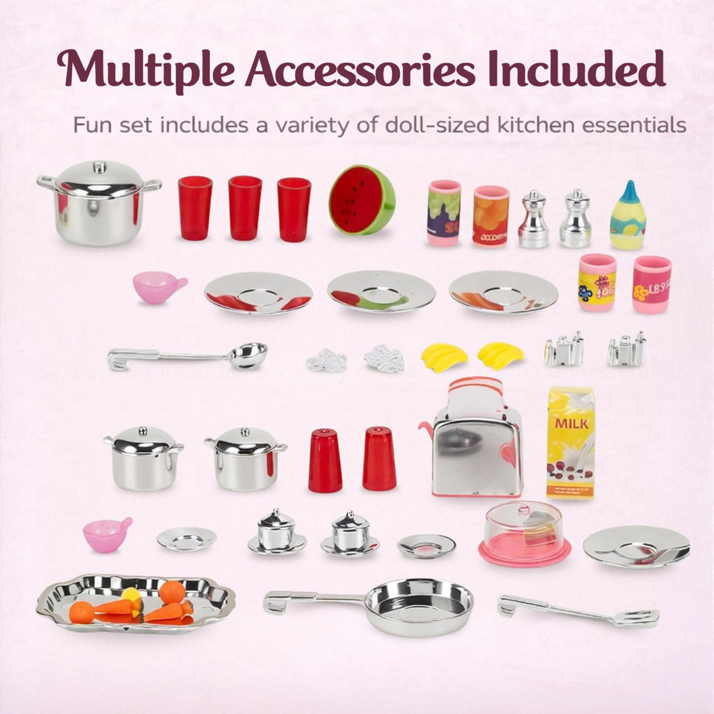 Liberty Imports pink doll kitchen oven door opens for hands-on play.