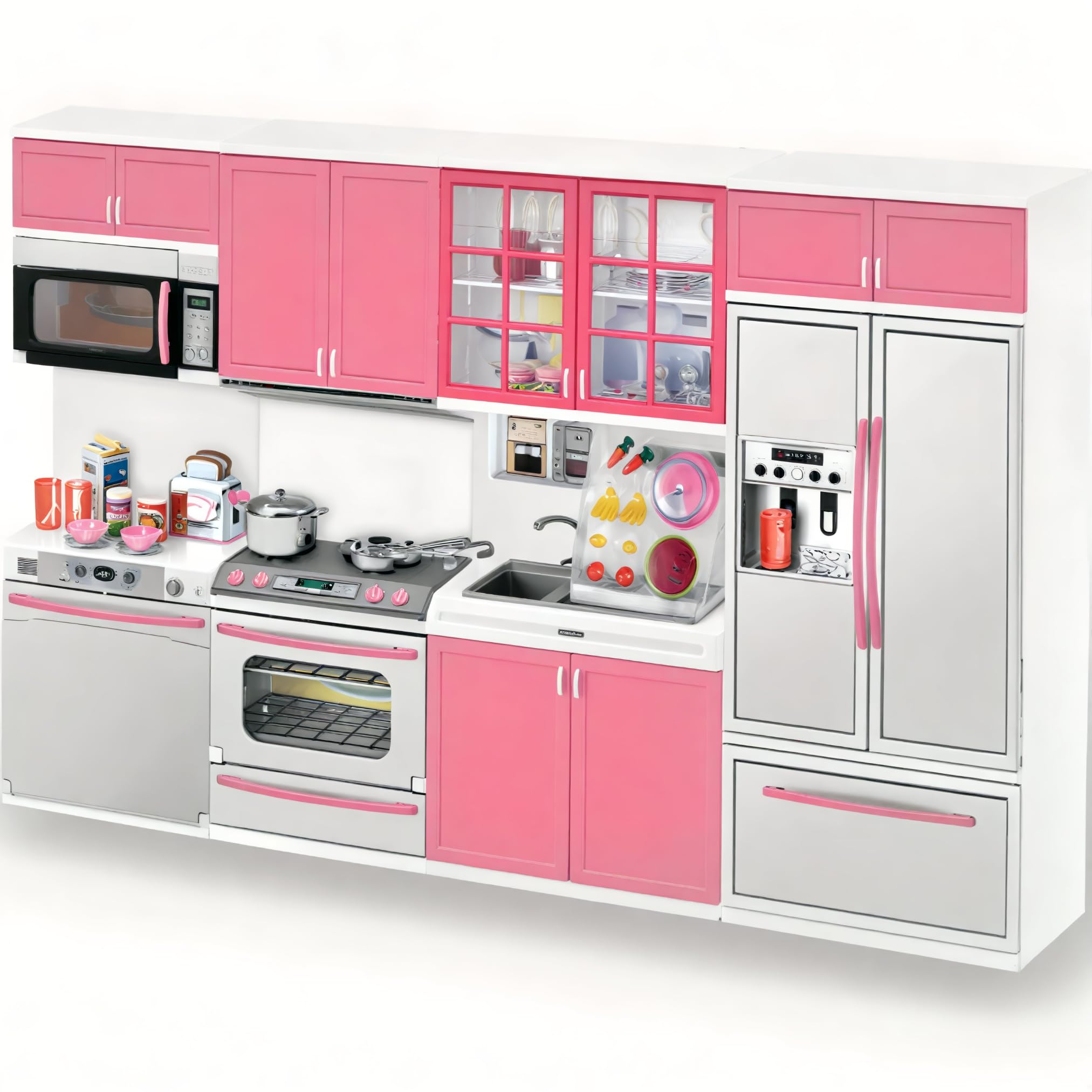Liberty Imports pink doll kitchen stove lights up for realistic pretend cooking.