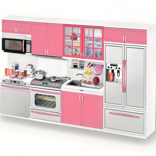 Liberty Imports pink doll kitchen stove lights up for realistic pretend cooking.