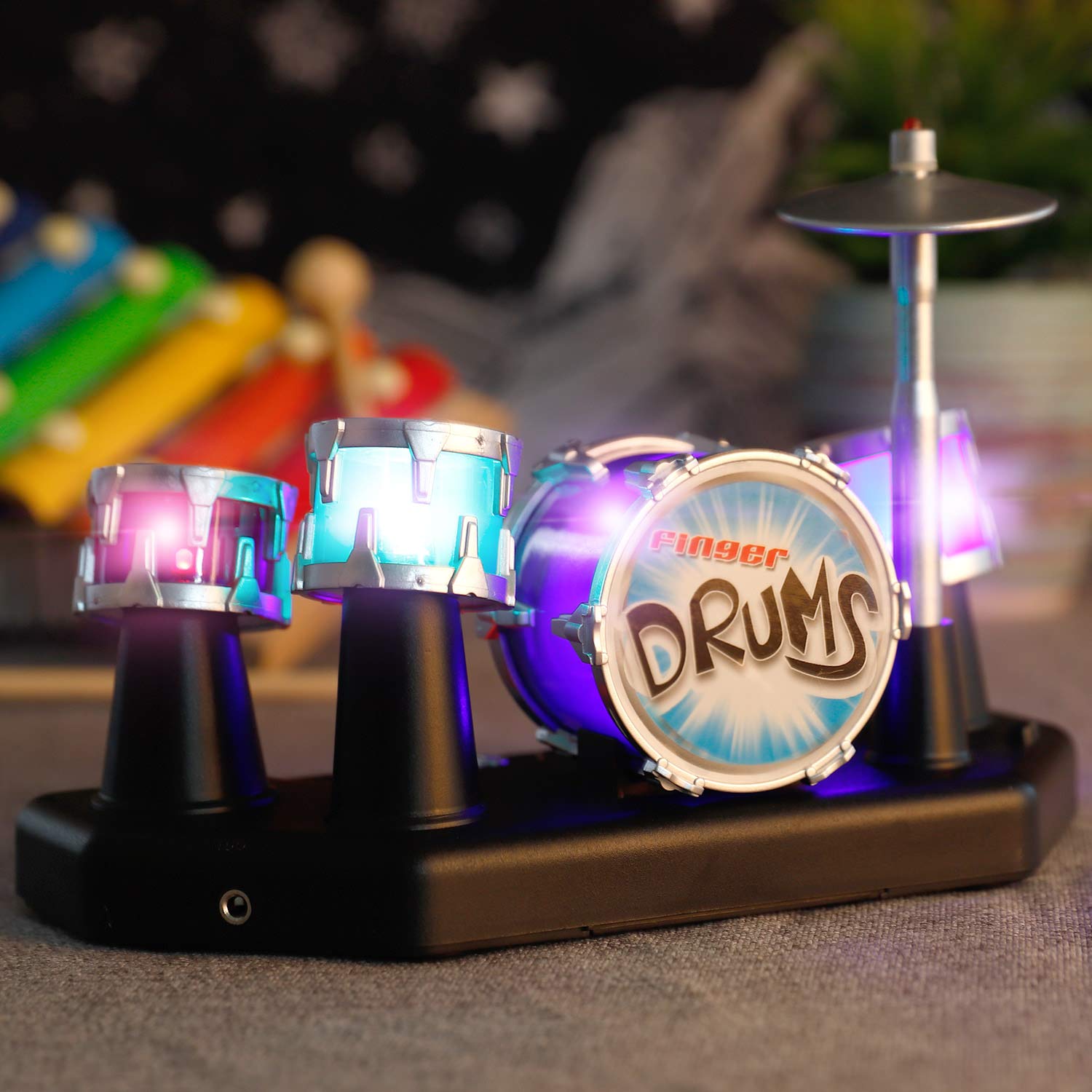Liberty Imports Finger Drum Set powered by three AAA batteries for portable play