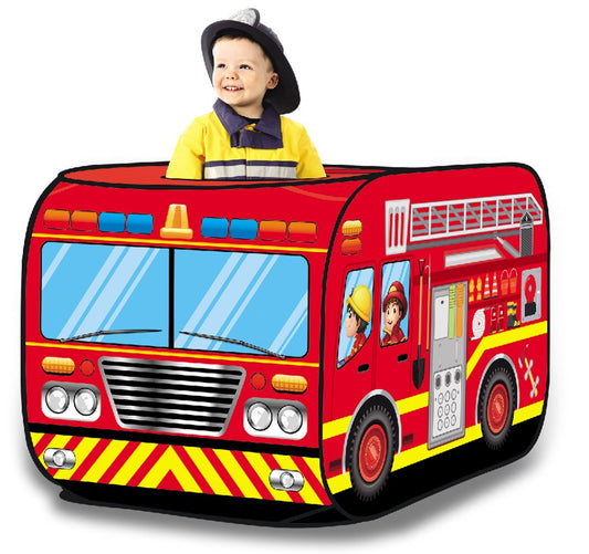 Liberty Imports fire truck play tent folds compactly for easy storage and quick setup.