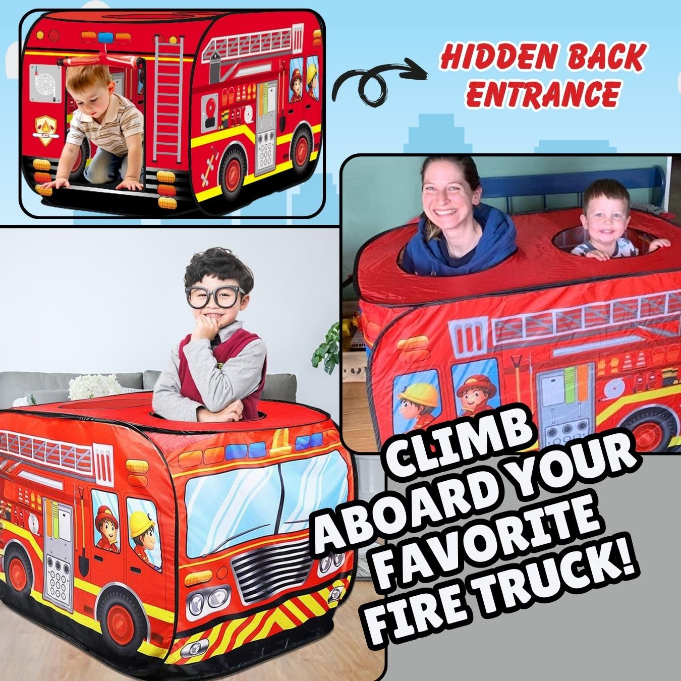 Liberty Imports fire truck play tent interior provides a spacious space for group pretend play.