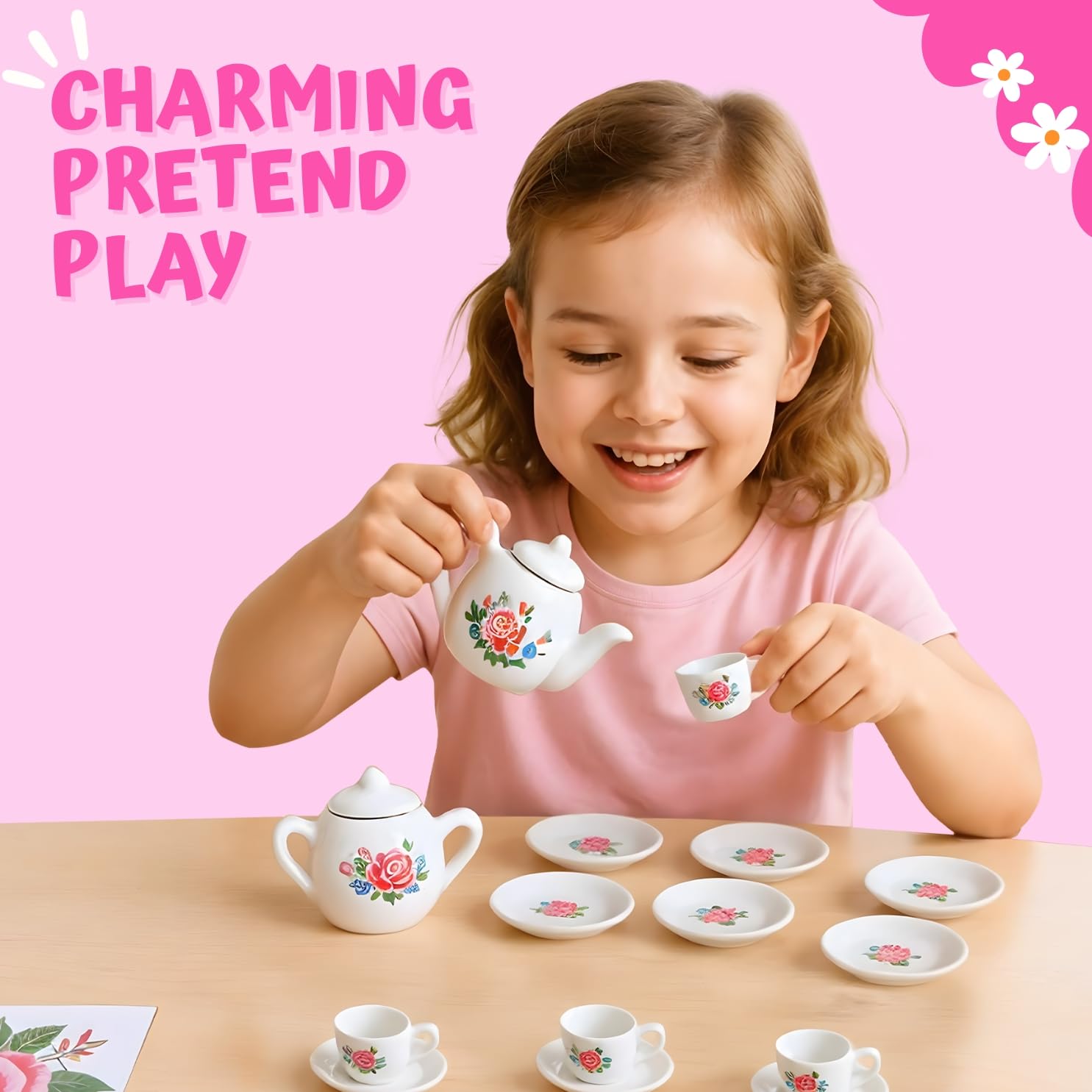 Liberty Imports creamer piece adds realistic pouring for imaginative tea parties.