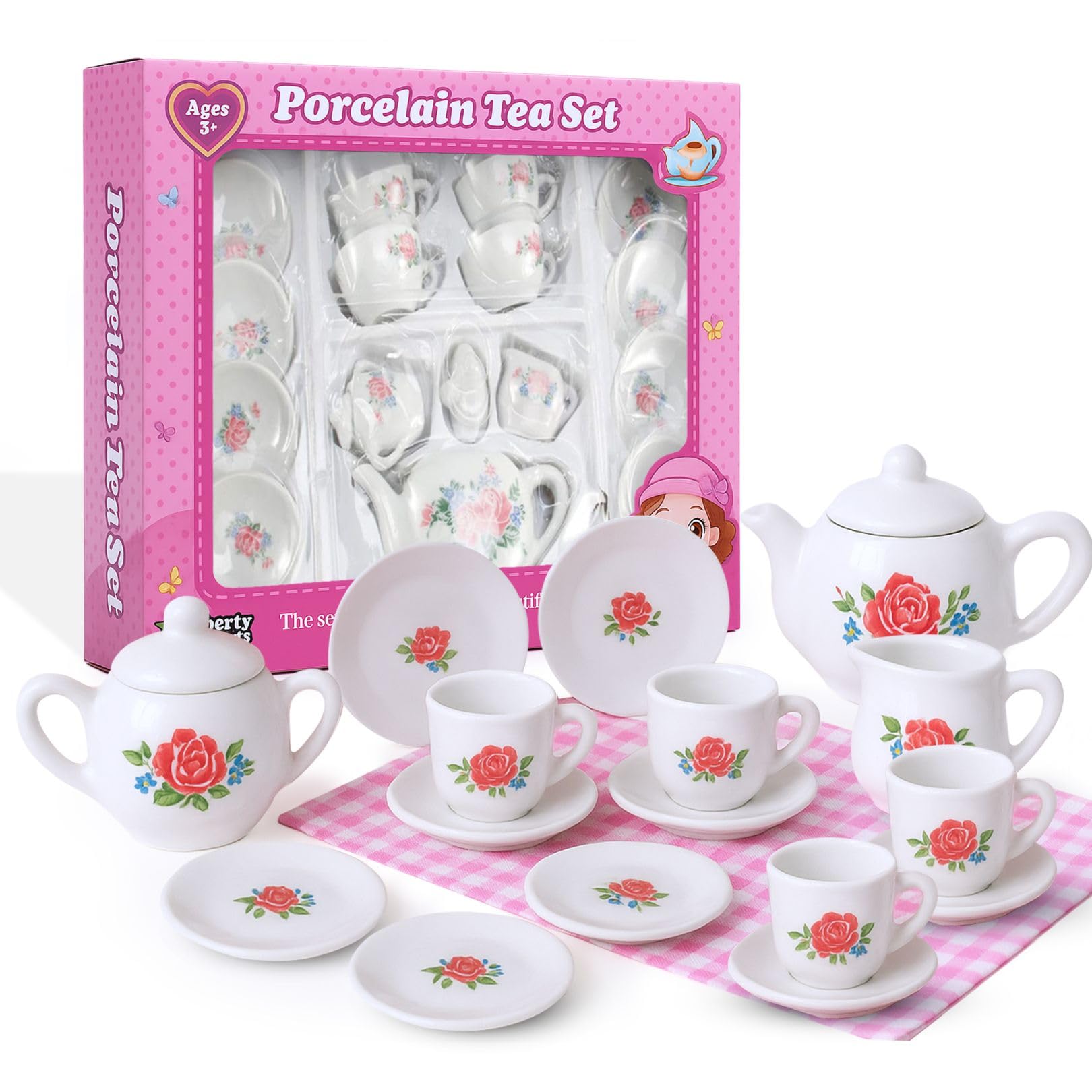 Liberty Imports rose design details enhance vintage charm for display or play.