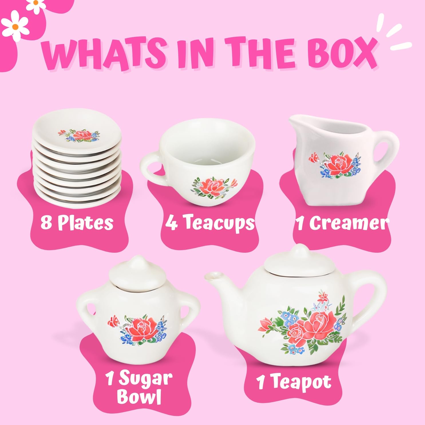 Liberty Imports floral mini tea set saucers suited for tiny hands and charming display setups.