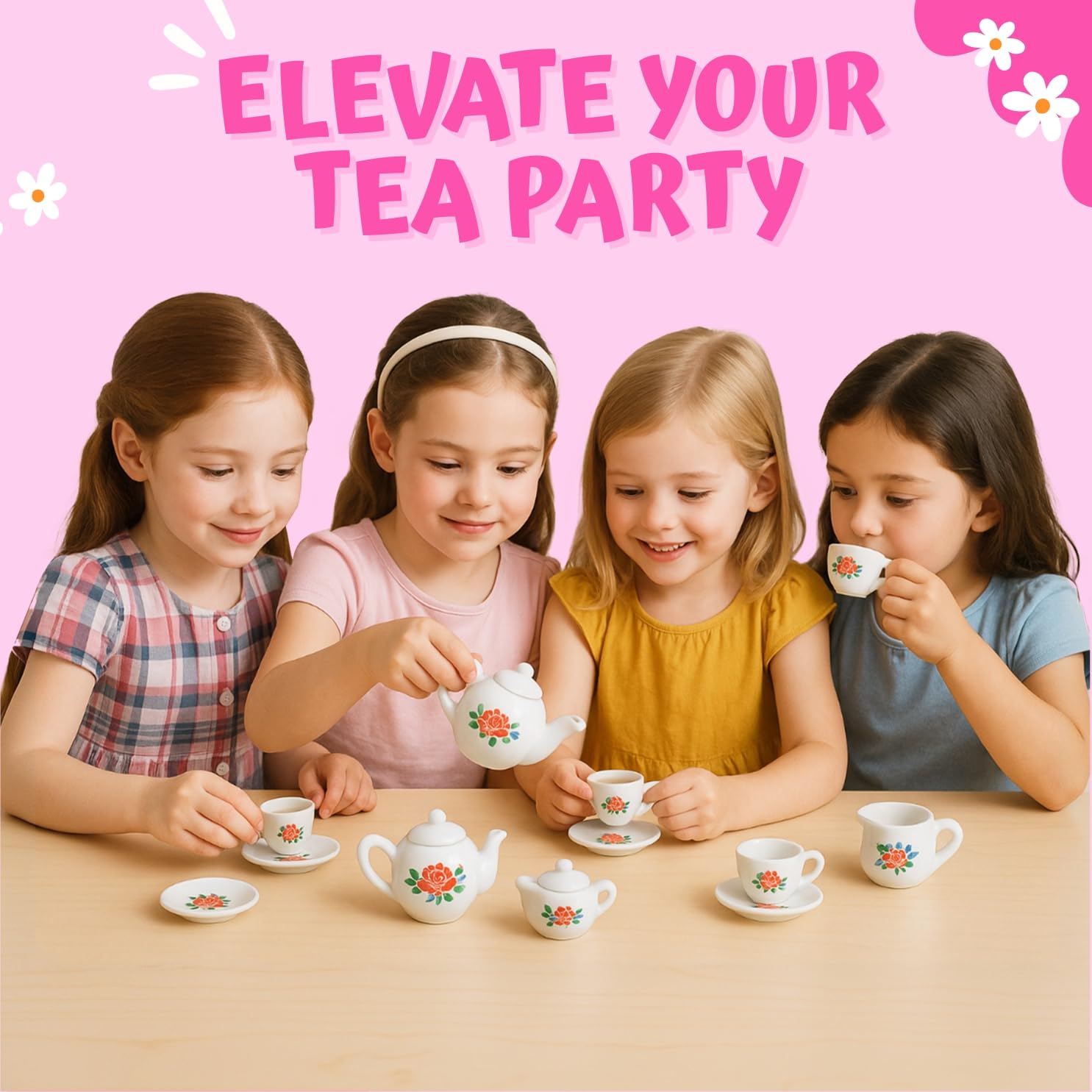Liberty Imports sugar bowl and creamer set completes pretend tea service.