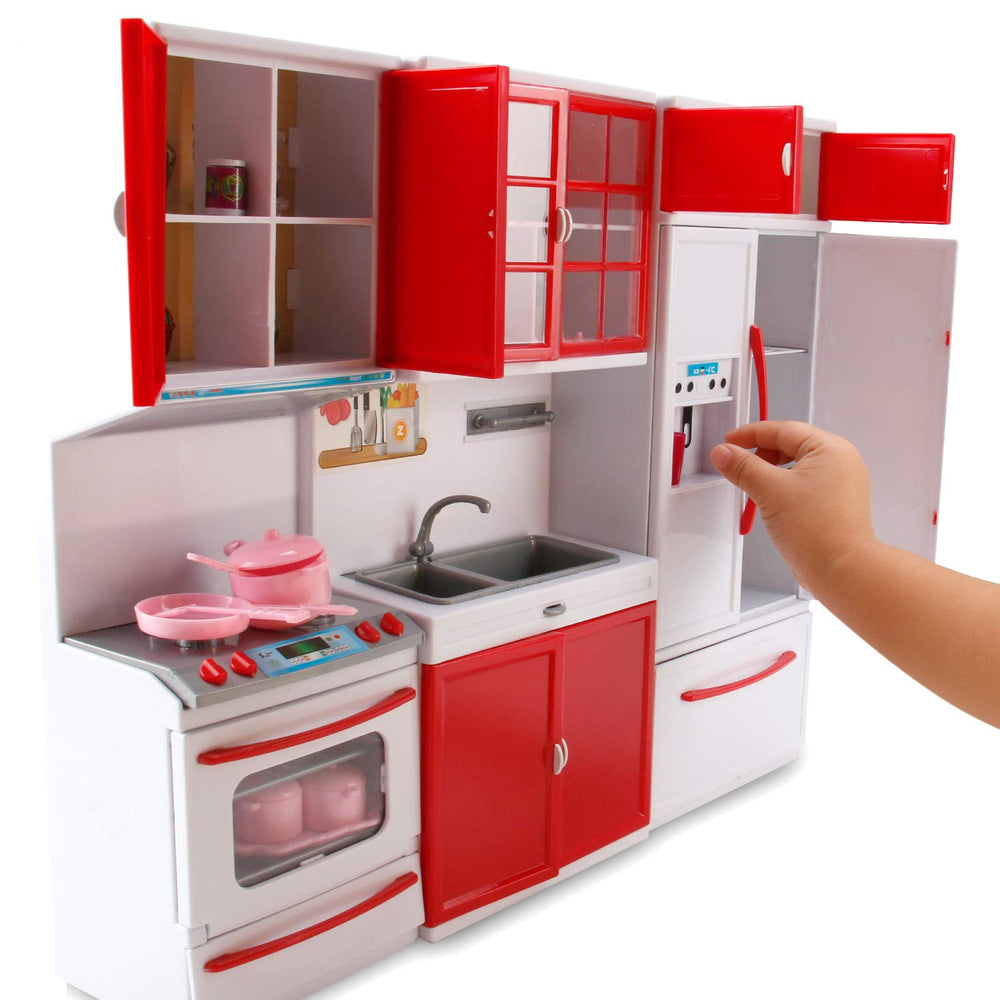 Liberty Imports Gourmet Red Doll Kitchen Accessories including cups and plates for pretend meals