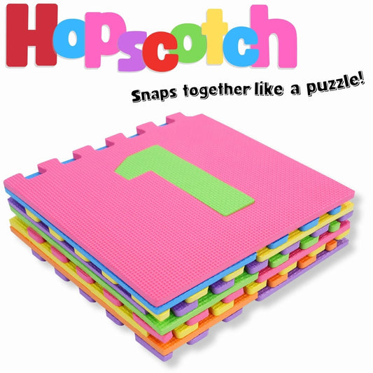 Close-up of interlocking foam squares forming a sturdy, safe play surface
