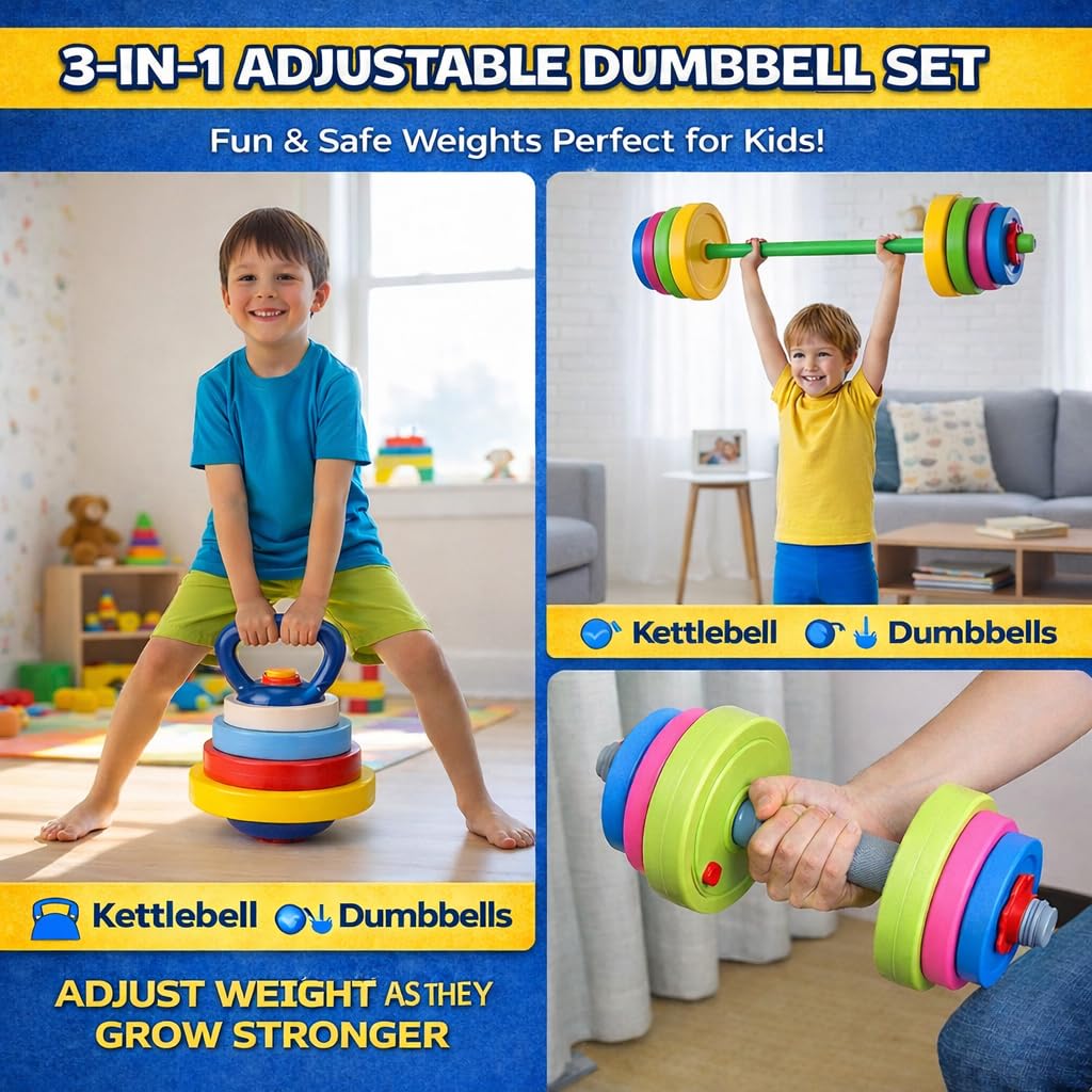 Liberty Imports kids exercise weight set barbell front view for active, cooperative home workouts.