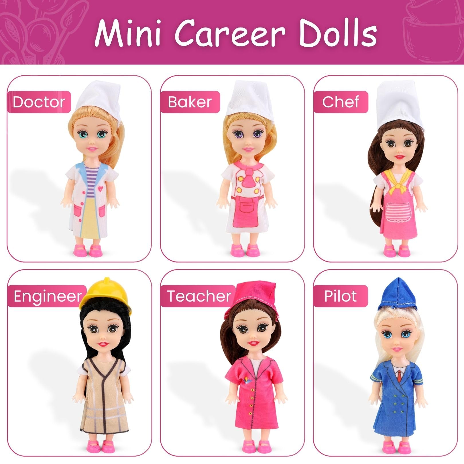 Liberty Imports Little Career dolls in Baker outfit for kitchen pretend-play fun.