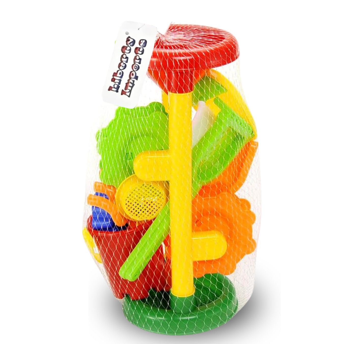 Liberty Imports mesh bag for organizing the beach toy set after play.