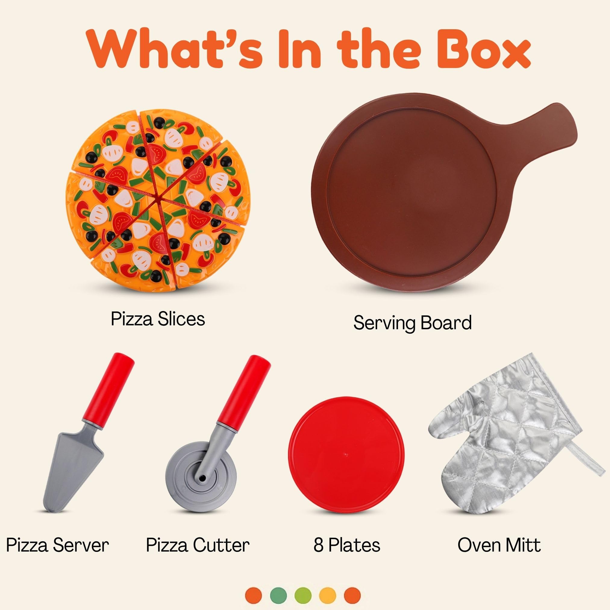 Liberty Imports pizza party play set uses durable, crush-resistant materials for lasting play.