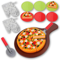 Liberty Imports pizza party play set features a whole pizza for imaginative pretend meals.