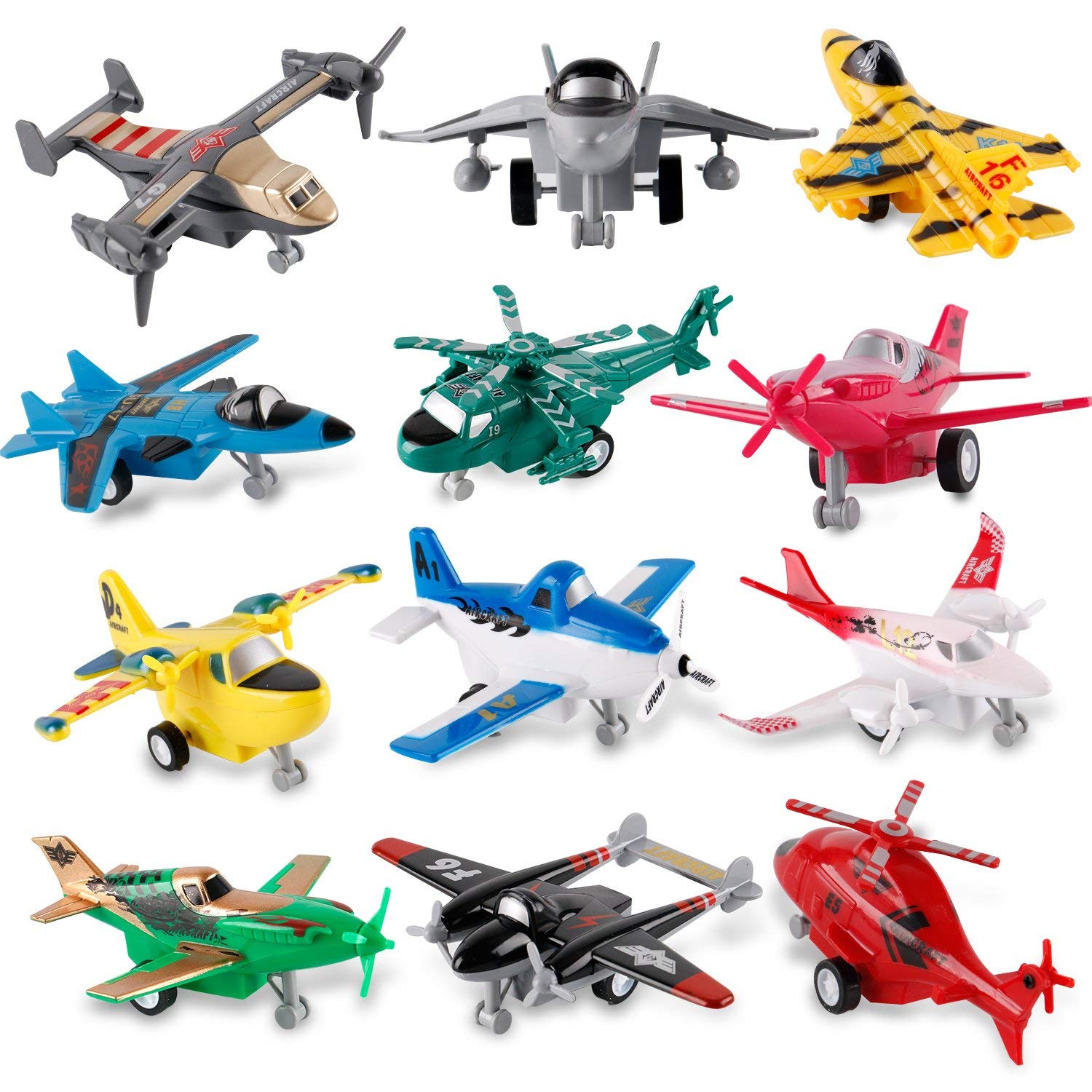 Liberty Imports pull back airplanes front view with colorful jets for imaginative play.