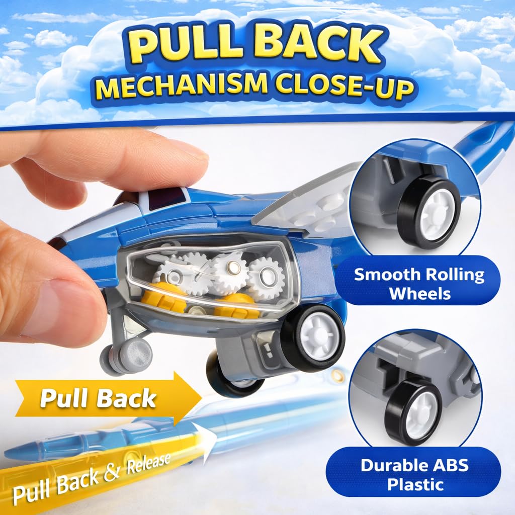 Liberty Imports pull back airplanes side view highlights durable ABS plastic for long lasting fun.