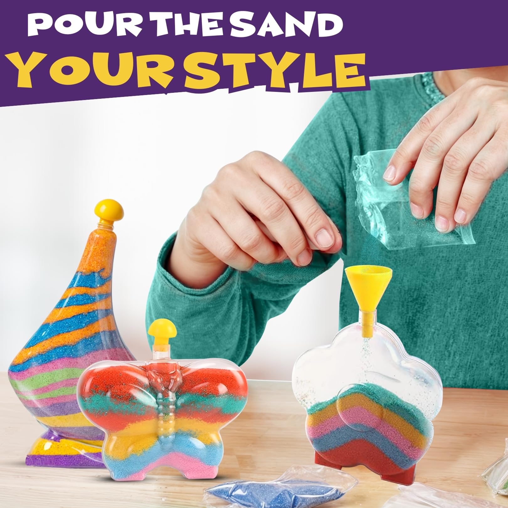 Liberty Imports sand art kit color bottles highlighting vibrant hues for DIY