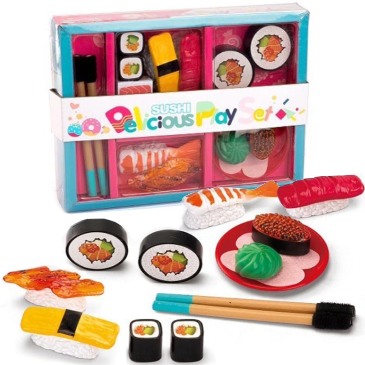 Liberty Imports sushi bento box open for imaginative pretend play in the kitchen.