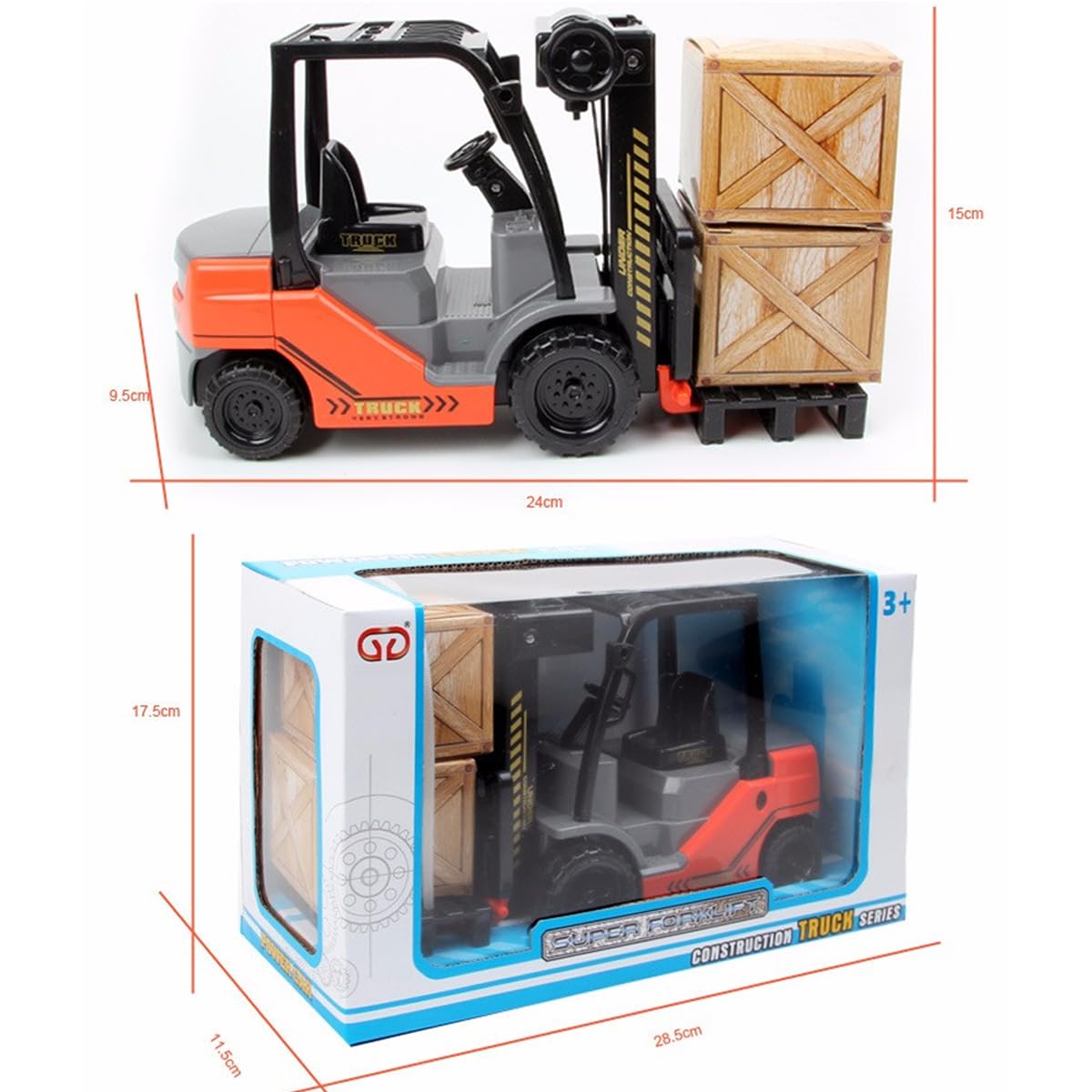 Liberty Imports Toy Forklift Truck measures 10x6x4 inches for compact storage