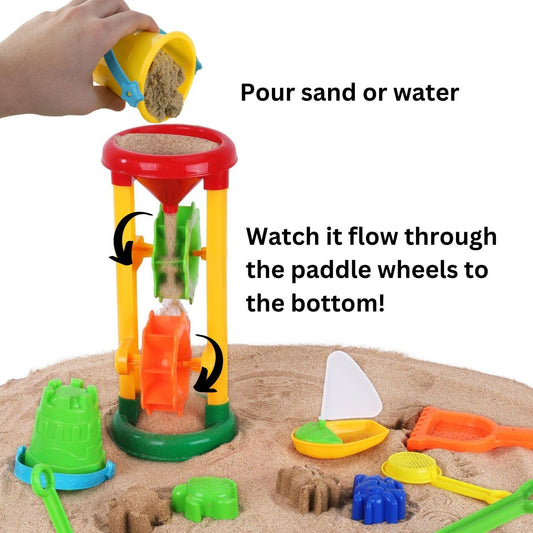Liberty Imports wheel tower funnel in action shows cause and effect with water and sand.