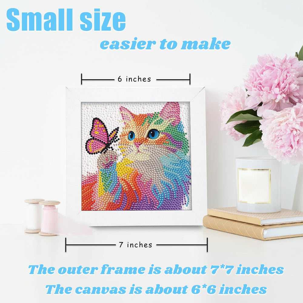 Libfx Diamond Art Kit for Kids—framed cat design ready to hang.