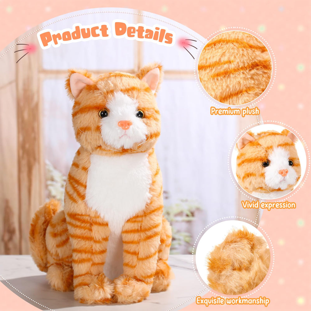 Libima orange cat plush lifelike eyes, cute decorative piece for bedrooms and desks.