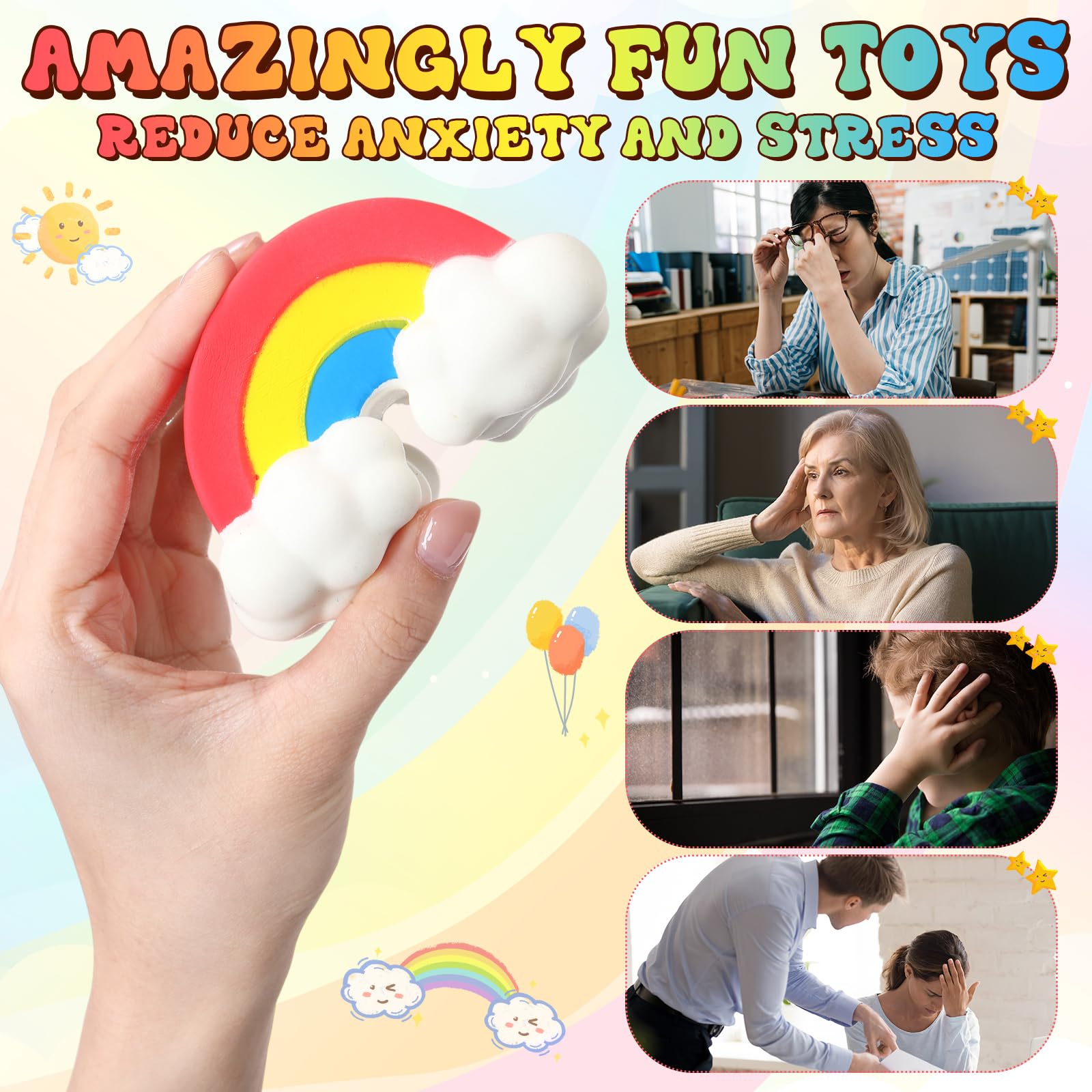 Libima rainbow stress ball in hand demonstrates portable stress relief