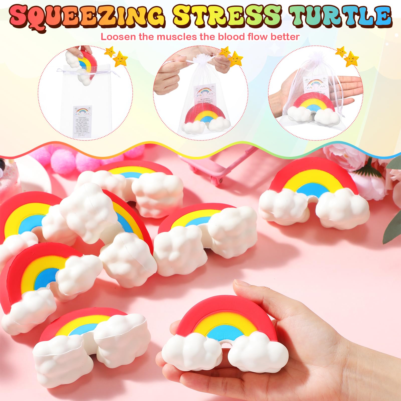 Libima rainbow stress ball closeup shows soft PU foam texture