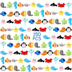 Libima sea life mini plush keychains on display; vibrant party favors.