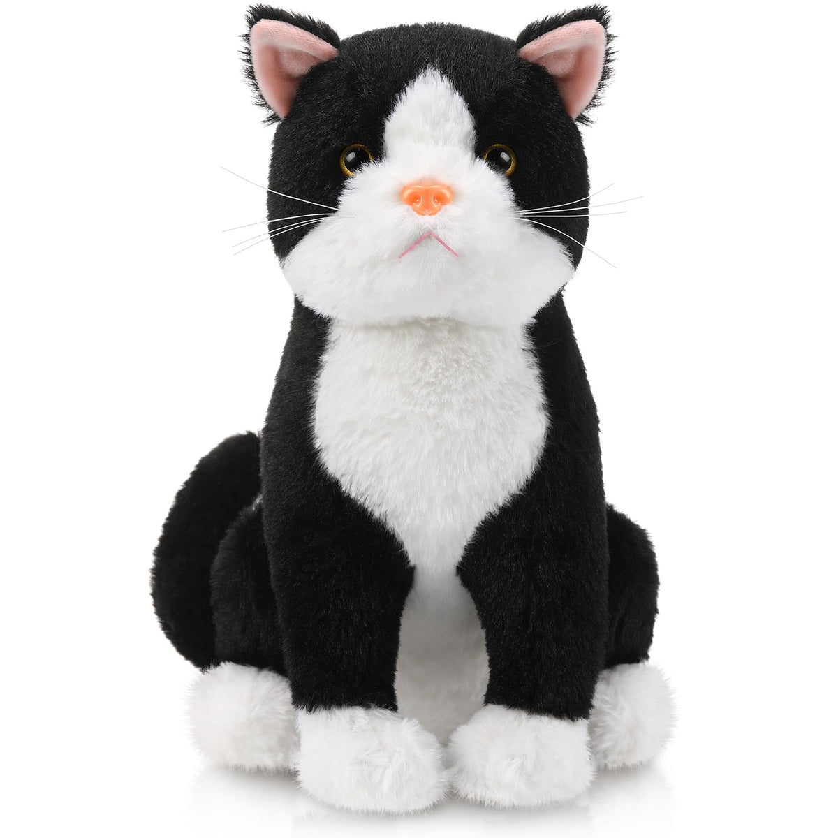 Libima tuxedo cat plush front view, soft cuddle companion for play and decor.