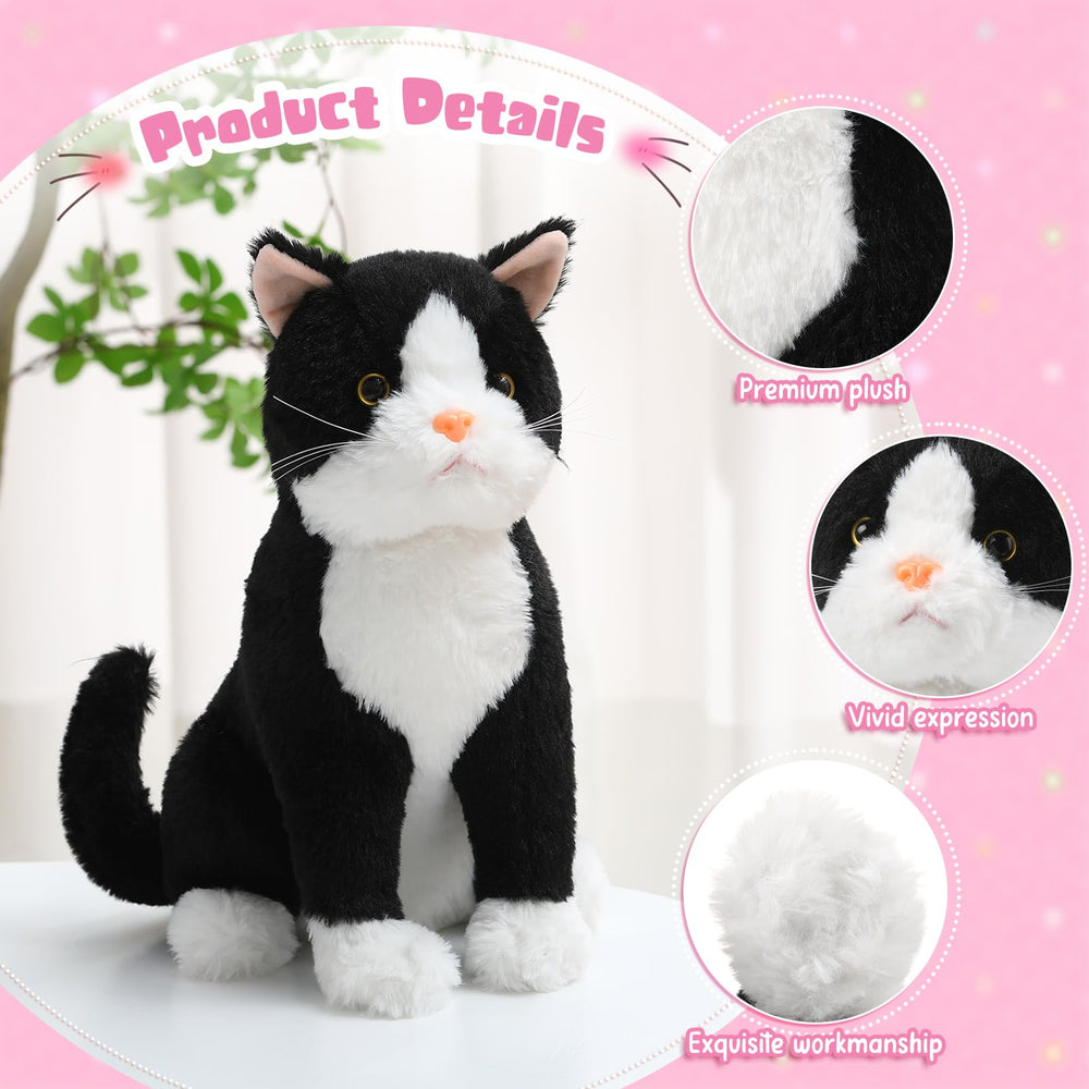 Libima tuxedo cat plush side view, durable fabric for lasting play.