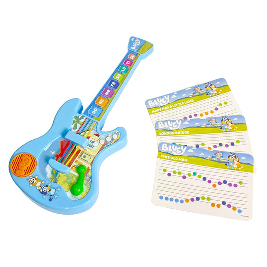 License 2 Play Bluey Music Time guitar side view supports motor skill development and imaginative play