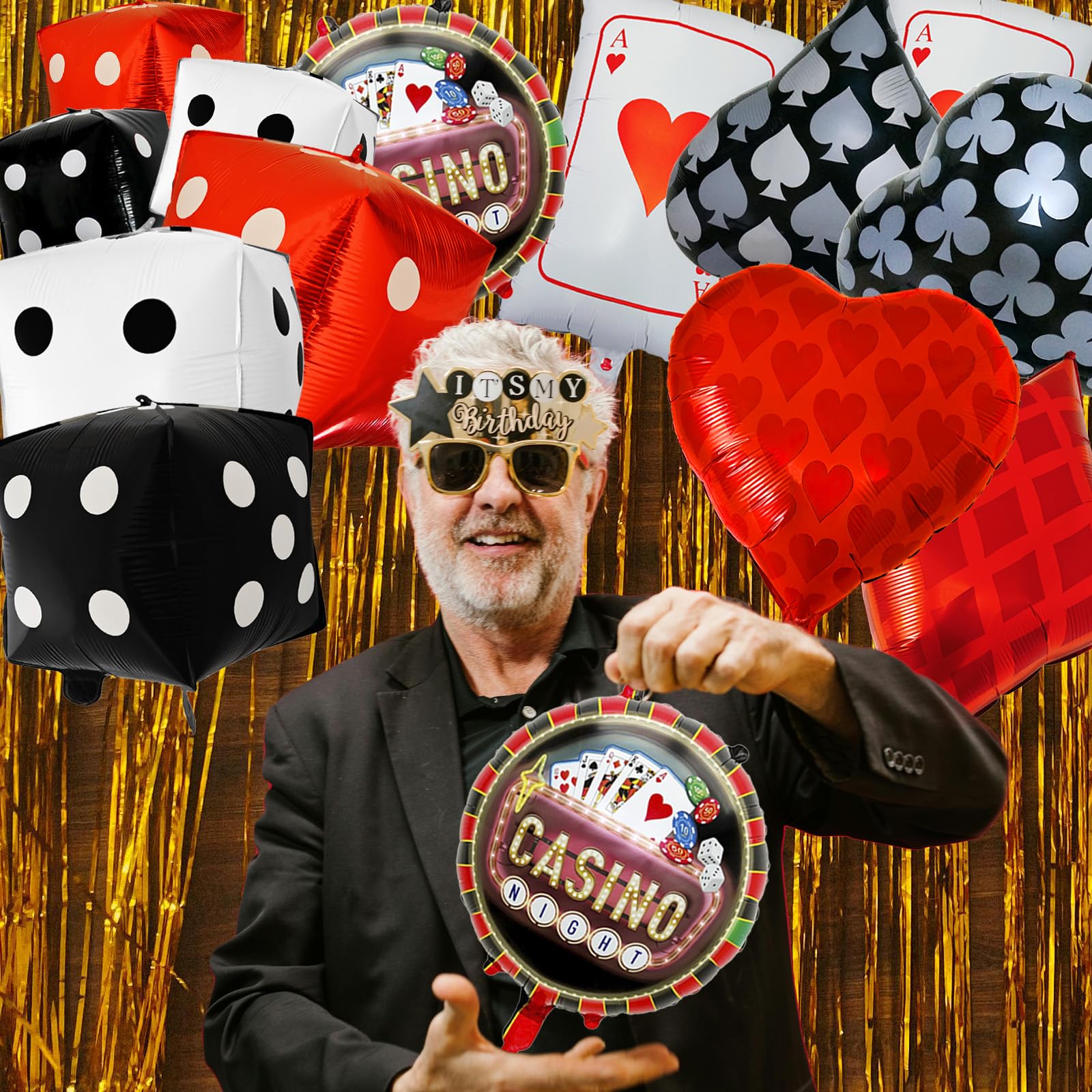 Licidecopai card suit balloons evoke casino vibes and playful party accents.
