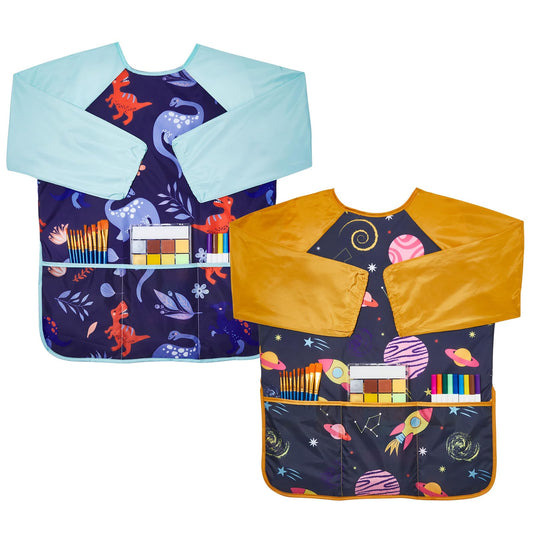 Lictin 2-pack kids art smocks blue front view for mess-free painting sessions