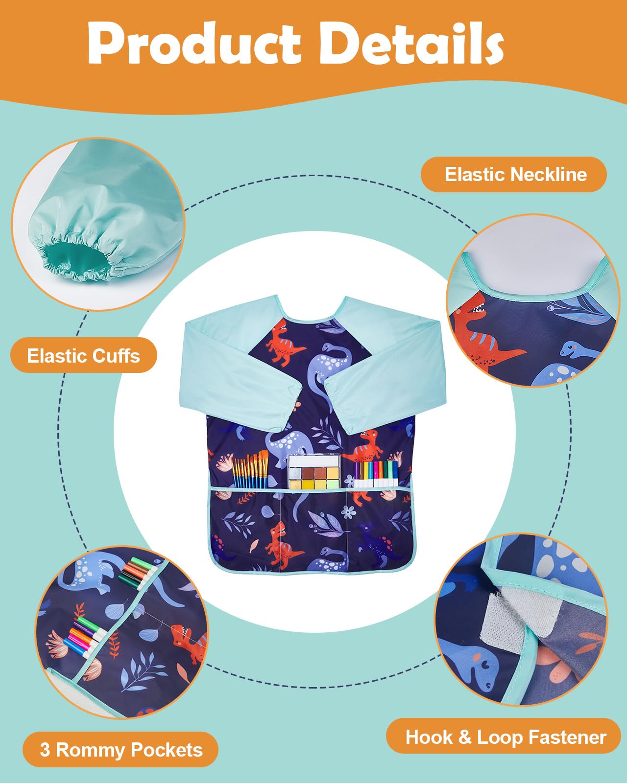 Lictin kids art smocks blue back view shows secure back closure for easy removal