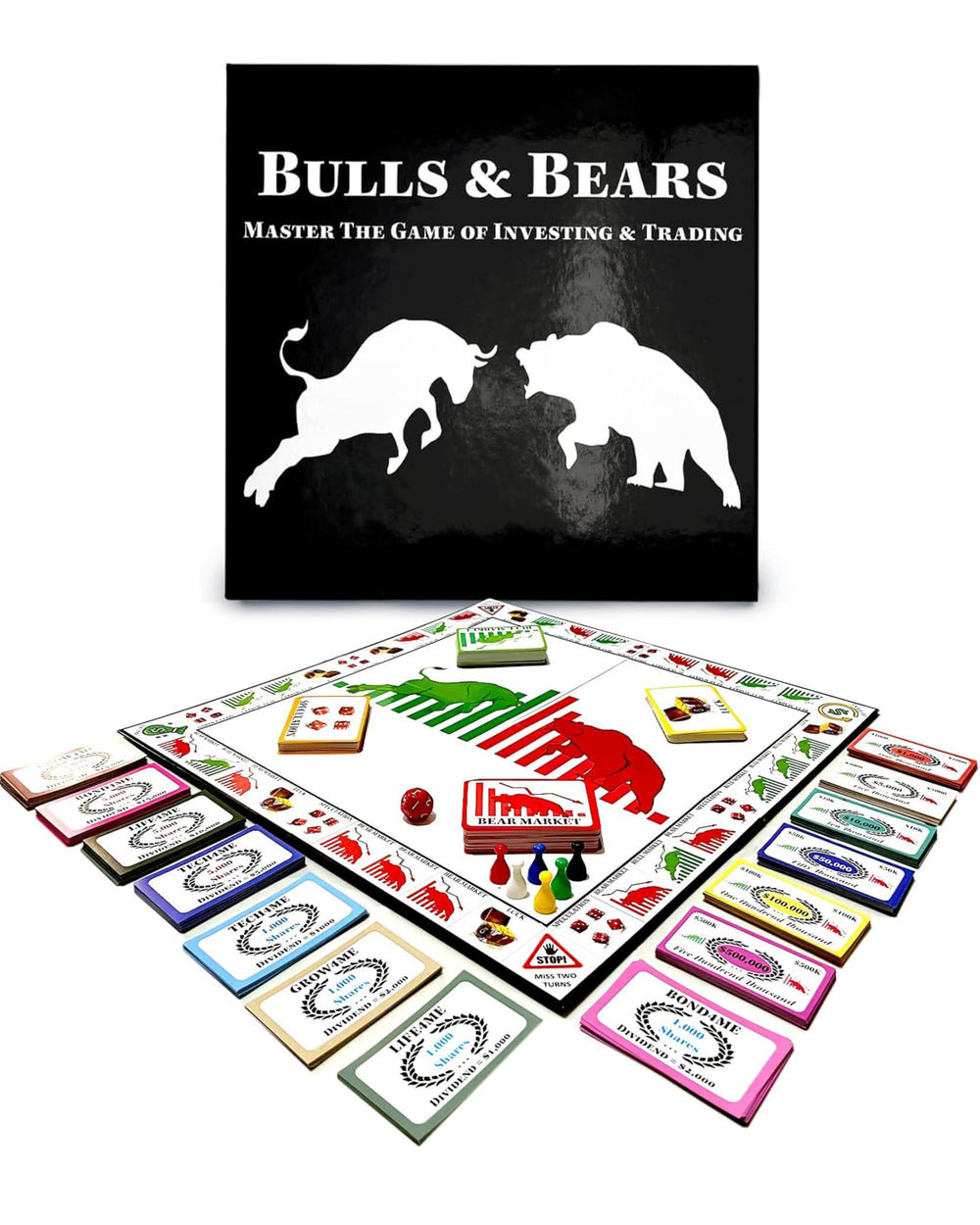 Life Sutra Bulls & Bears game box on table, ideal for family learning about markets.