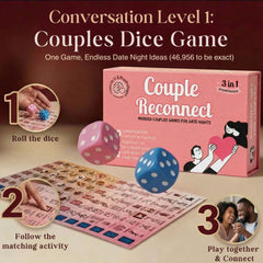 Life Sutra dice-prompts-his-her-closeup: curated actions spark spontaneous moments with mutual engagement.