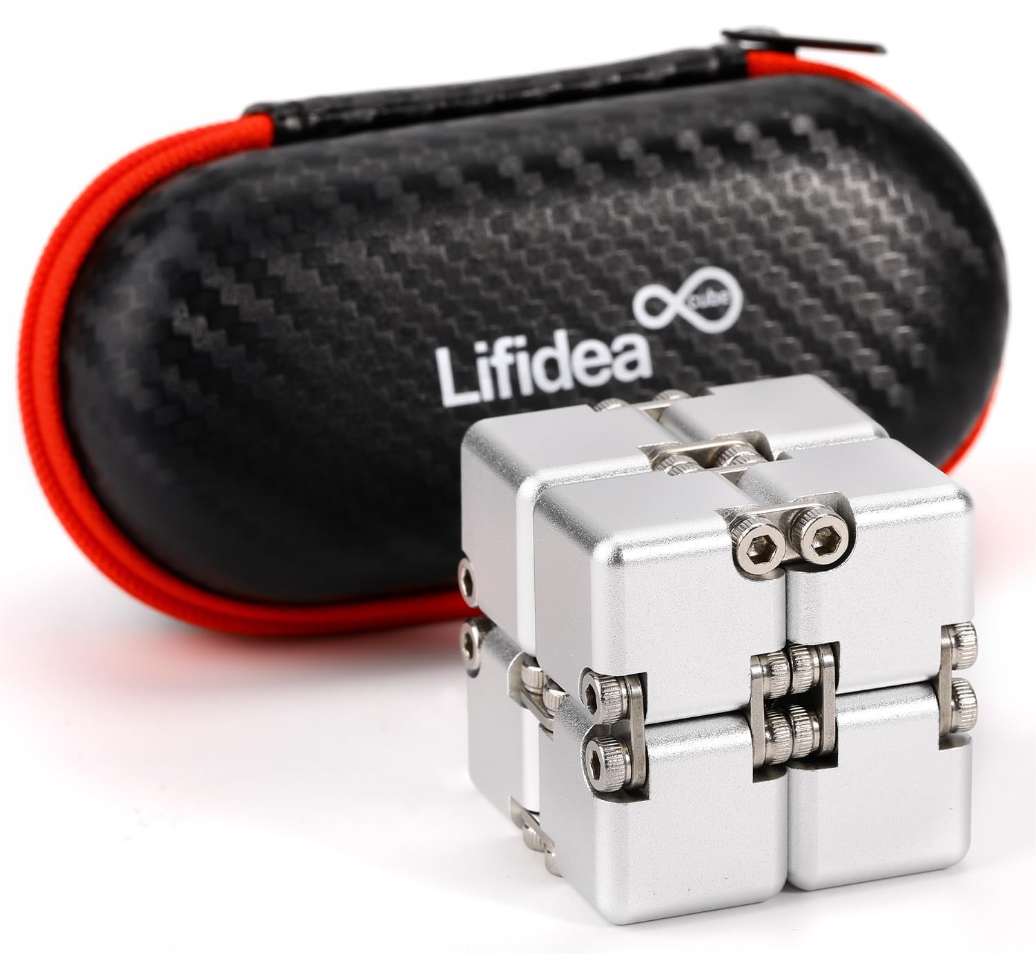 Lifidea Infinity Cube in silver, side view, durable aluminum alloy with smooth folding action