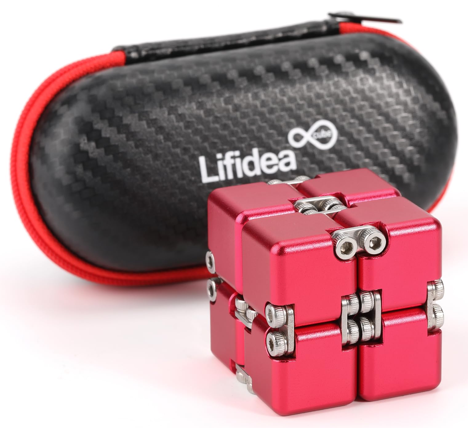 Lifidea Infinity Cube red main view with durable aluminum design and portable stress-relief feel