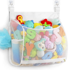 Ligereza Baby Mesh Bath Toy Organizer front view, spacious storage keeps bath toys organized.