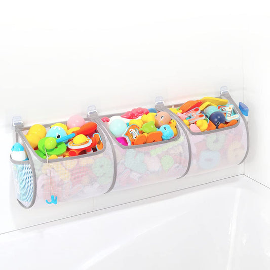 Ligereza Bathtub Toy Holder overview displaying a neat bath setup with organized toys