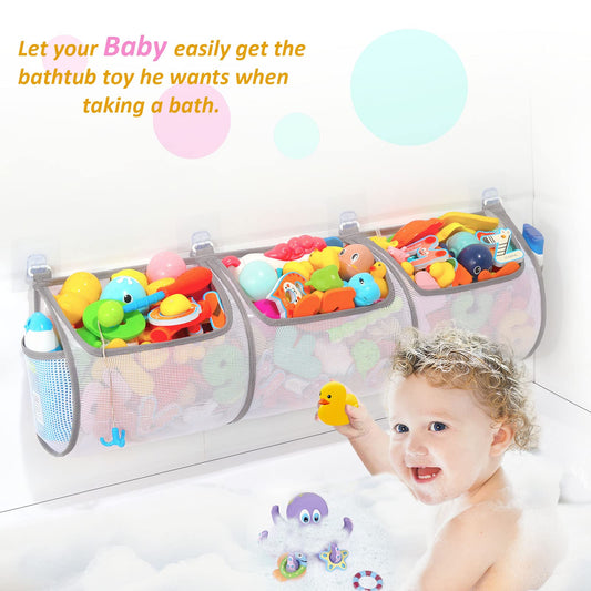 Ligereza Bathtub Toy Holder pocket closeup showing two large pockets for sorting